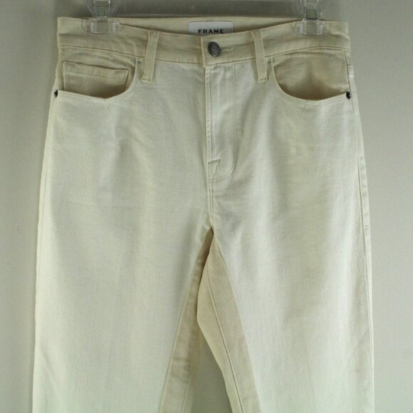 Frame Le Crop Mid Rise Mini Boot Cut Two Tone Ivory Beige Denim Jeans 27 NWT - Picture 3 of 8